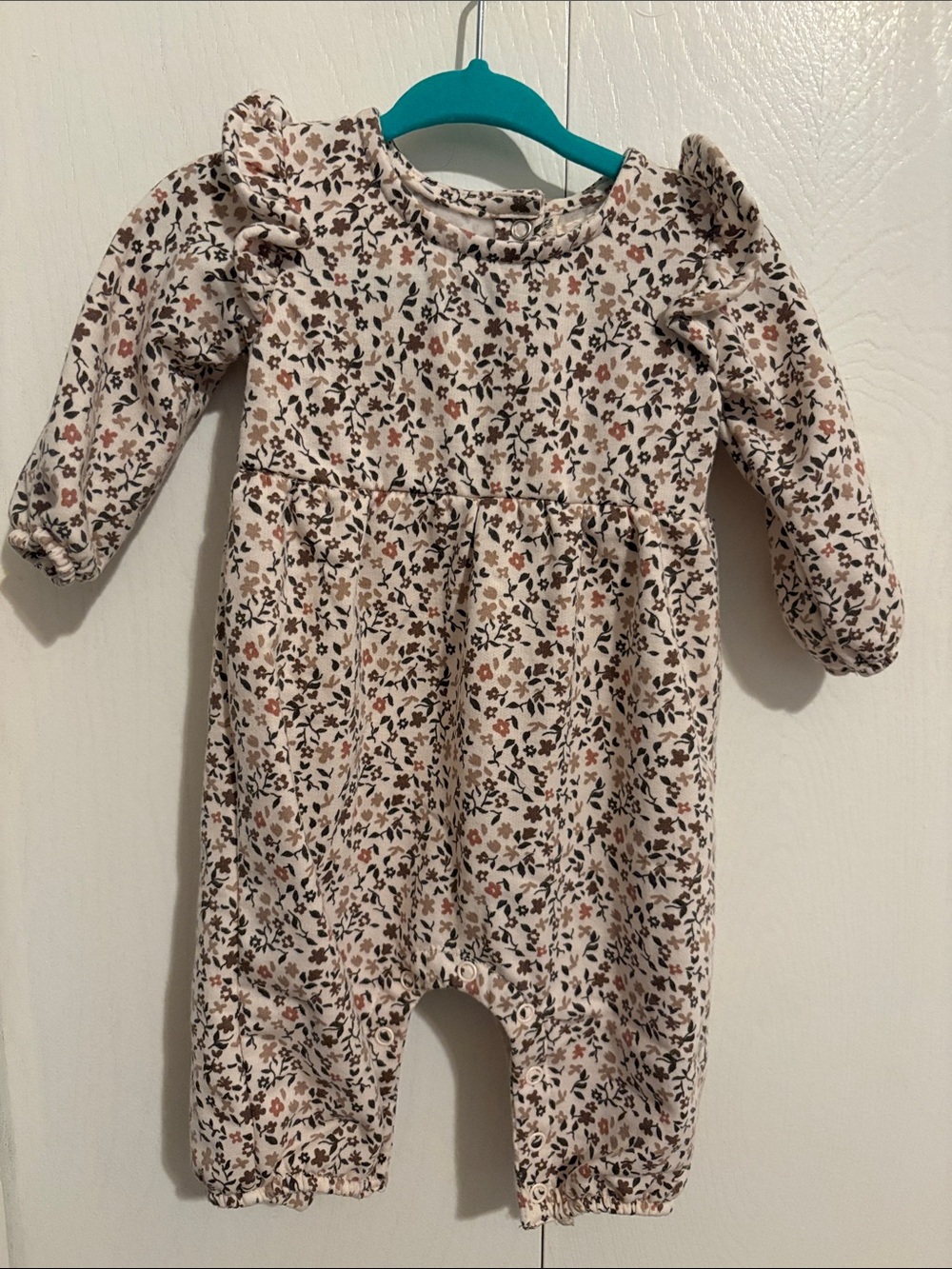 Jessica Simpson Cream Floral Baby One-Piece with Brown and Pink Accents